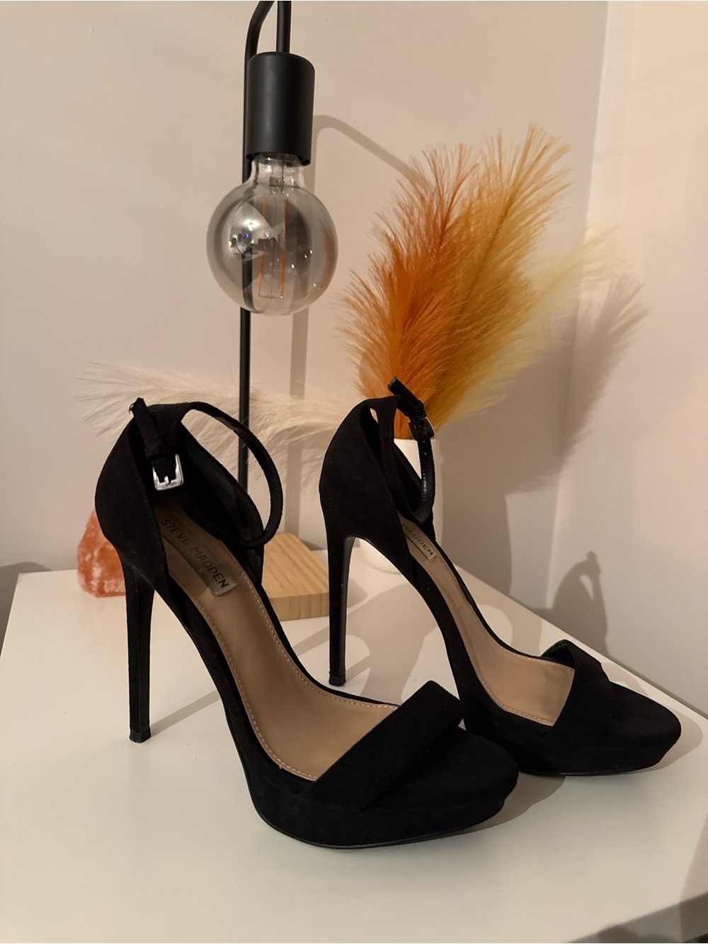 Steve Madden Black Suede Open-Toe Ankle-Strap Heels